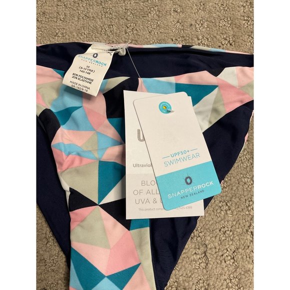 Snapper Rock Swim Bottoms Youth Girls 10 Blue Pink Geometric Bikini Tie Waist - Picture 3 of 4